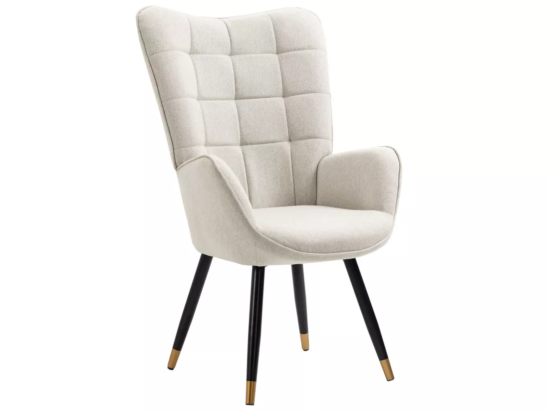 MEUBLES COSY Fauteuil Scandinave Confortable Chaise de Coiffeuse Canapé de Loisirs pour Salon Chambre Salle à Manger Bureau avec Assise Épais Accoudoirs Rembourés en Tissu Pieds Métal, Beige