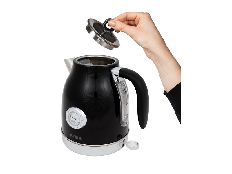 FURBER Wasserkocher Brando 1.7 l, Schwarz glanz Wasserkocher mit 360°-Sockel mit Kabelaufwicklung