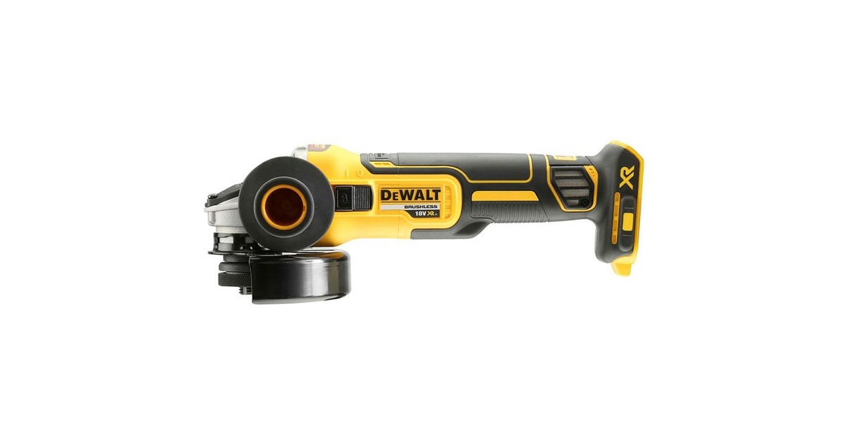 DEWALTBrushless accu Haakse slijper met schuifschakelaar DCG405NT  (Zwart/geel, 18V, 125m, accu en oplader niet inbegrepen )