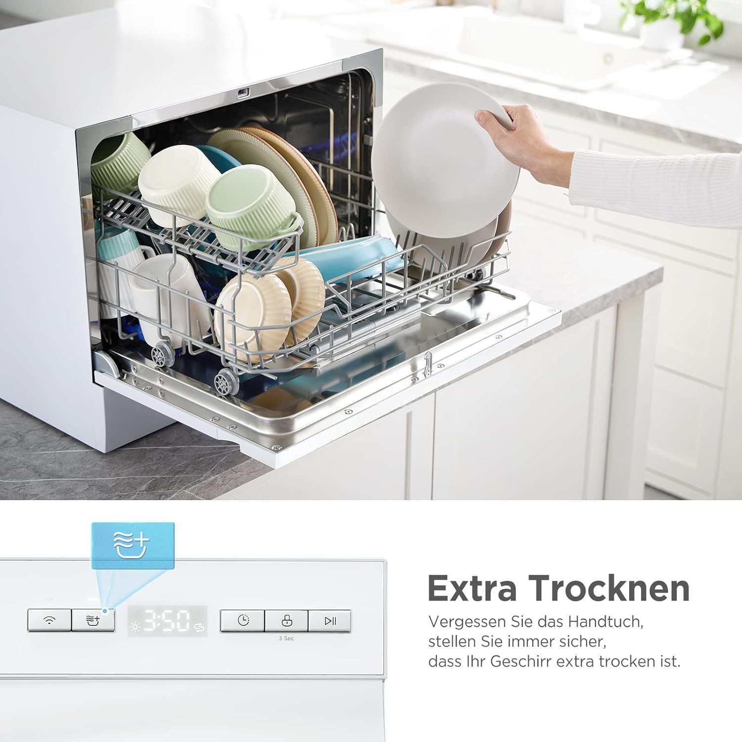 Midea Mini Geschirrspüler 6 Maßgedecke, 6+1 Programme, IOT-Steuerung, Startzeitvorwahl, Extra Trockungs-Funktion, Tischgeschirrspüler Ideal für Kleine Wohnungen, 2024 NEUES Modell