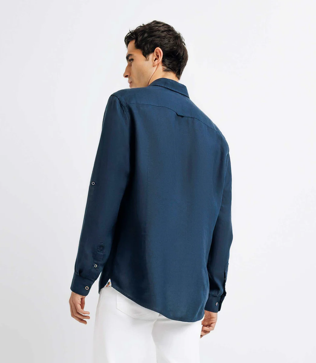 Chemise unie en lin marine