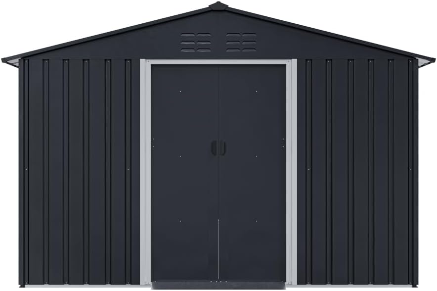 Outgarden Metall-Gerätehaus Max Anthrazit | 8,3 m² | Verzinkter Stahl | Satteldach | Doppeltür | Wetterfest | Gartenschuppen Metall | Schuppen Garten