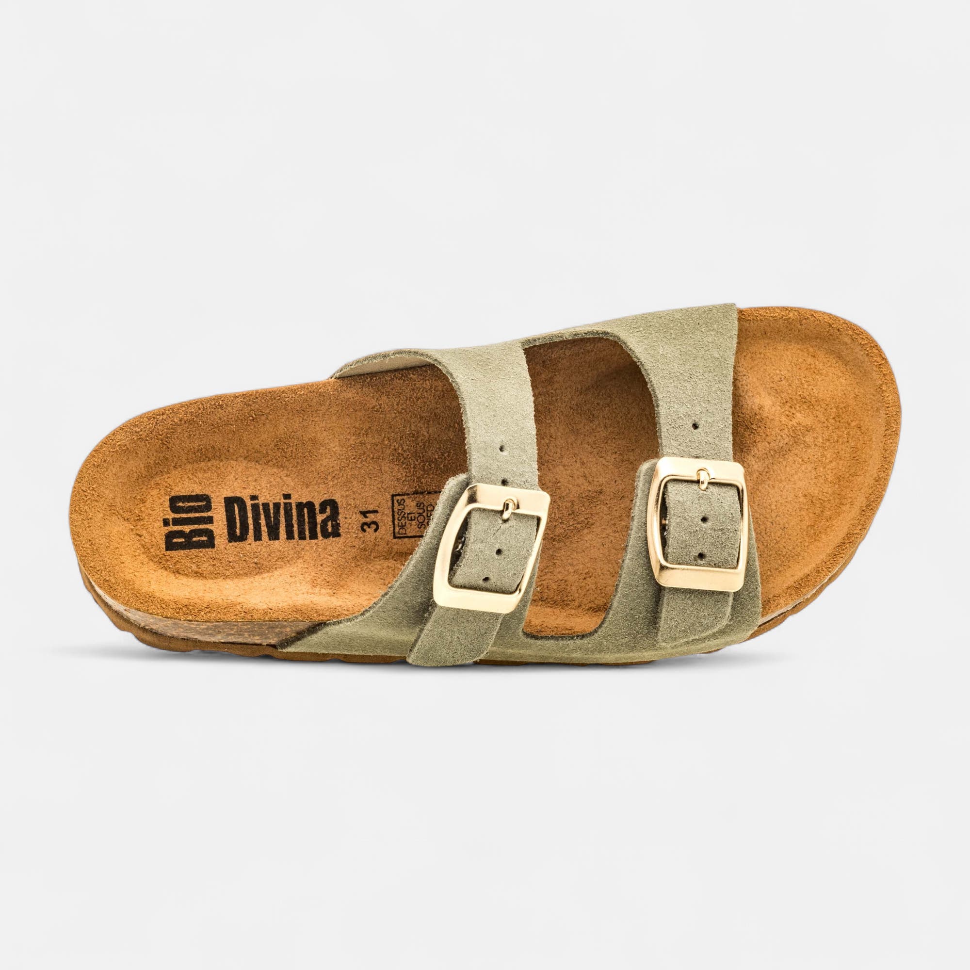Mules semelle liège Fille en cuir vert