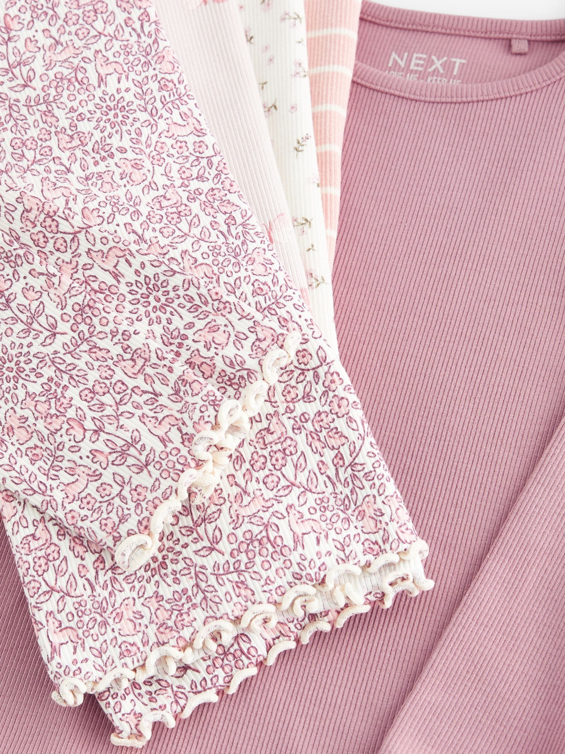 Roze - Verpakking van 5 geribbelde tops met lange mouwen (3mnd -7jaar)