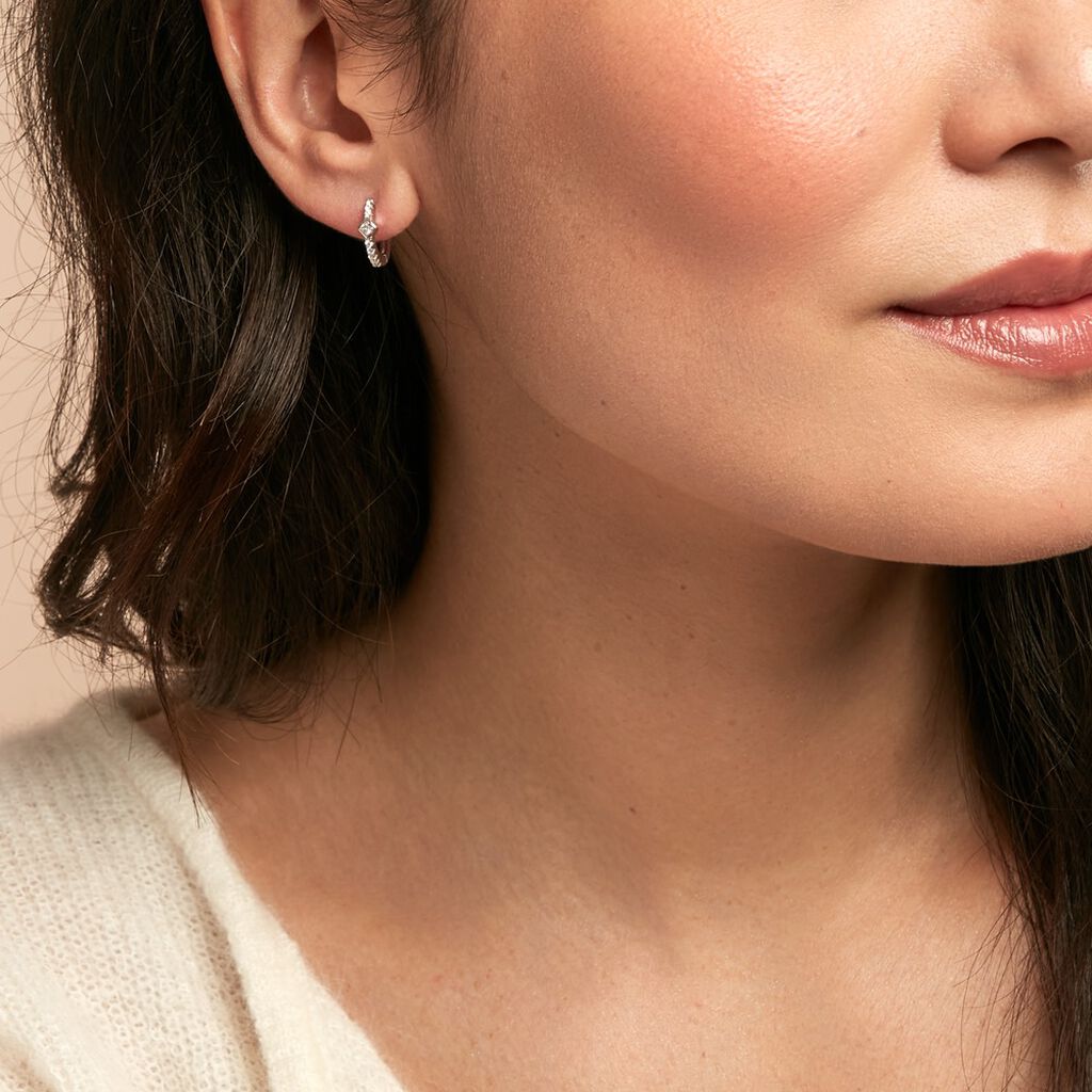 Créoles Fane Argent Rhodié Oxyde De Zirconium
