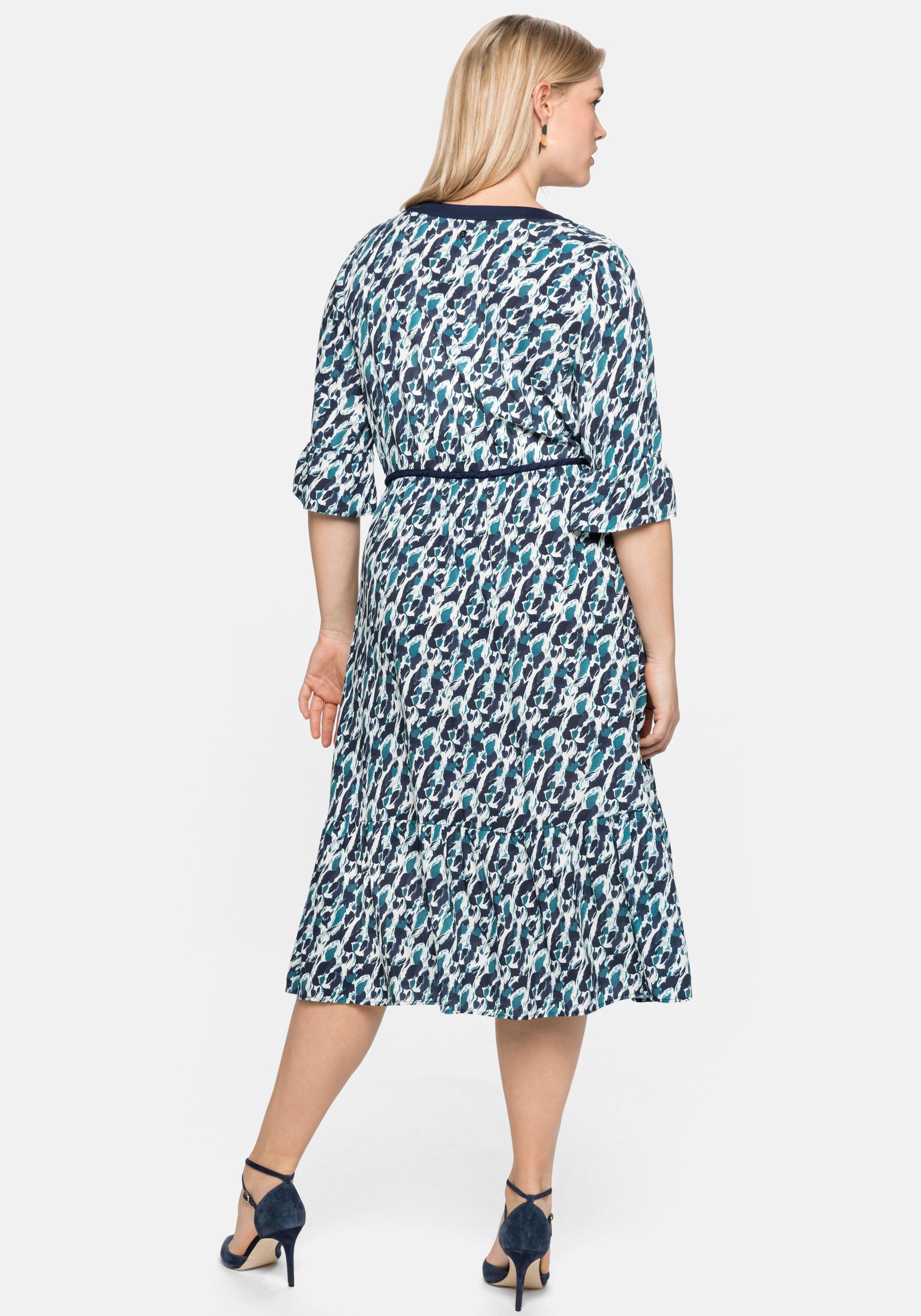 Kleid mit Alloverprint und Volantärmeln