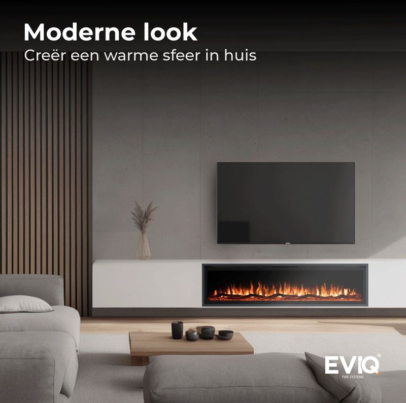 EVIQ - Royal Paris - Elektrische Sfeerhaard - Zwart - 50 inch - Inbouw Sfeerhaarden - 128x14x43cm
