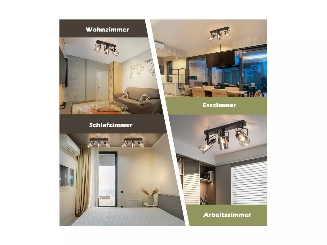 NETTLIFE Spot de plafond Spots de plafond noirs 3 ampoules orientable 350° E14 spots verre