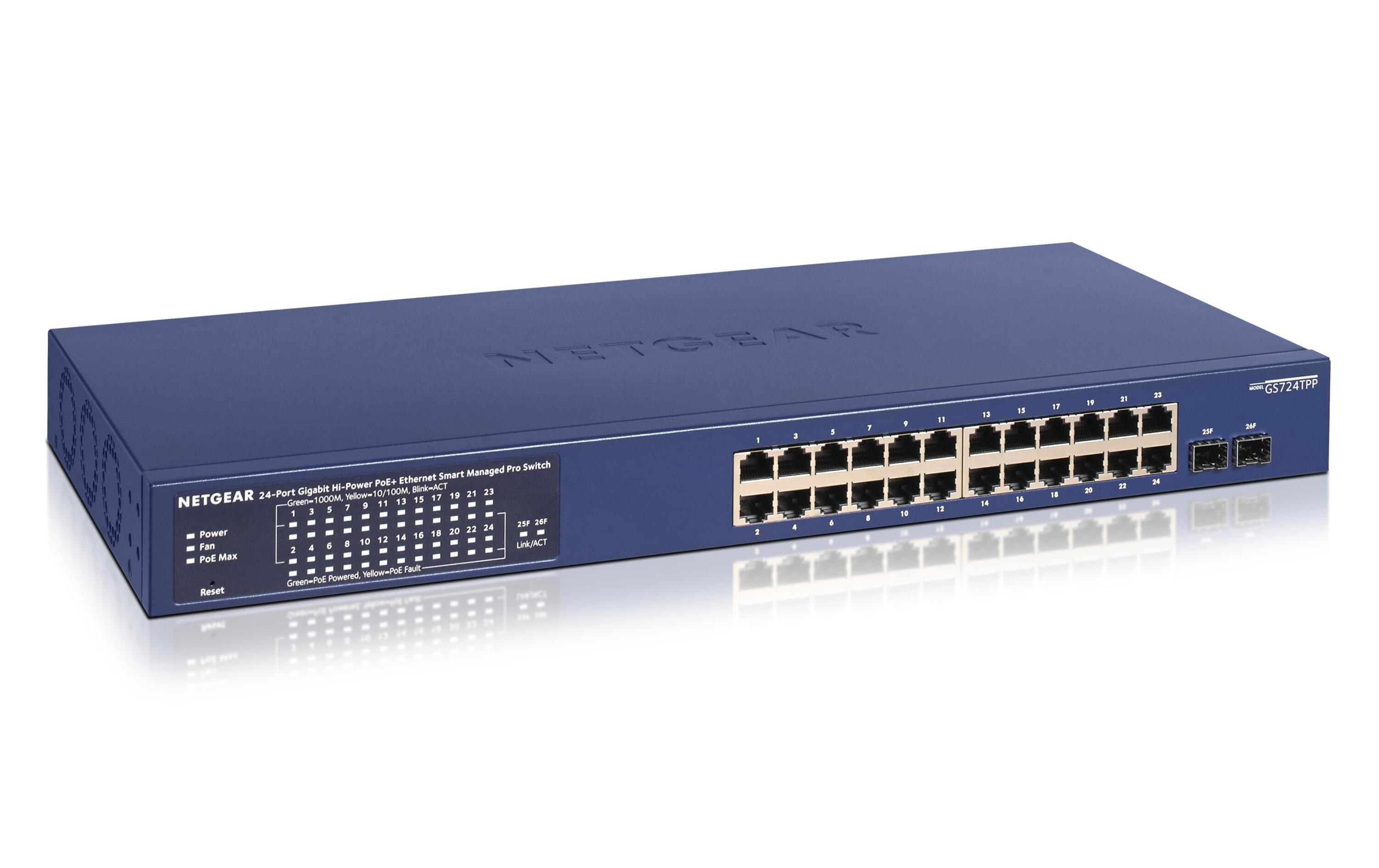 PoE+ Switch GS724TPPv3 26 Port<br>24-Port Gigabit PoE+ Smart Switch mit 2 SFP Ports und Cloud Management