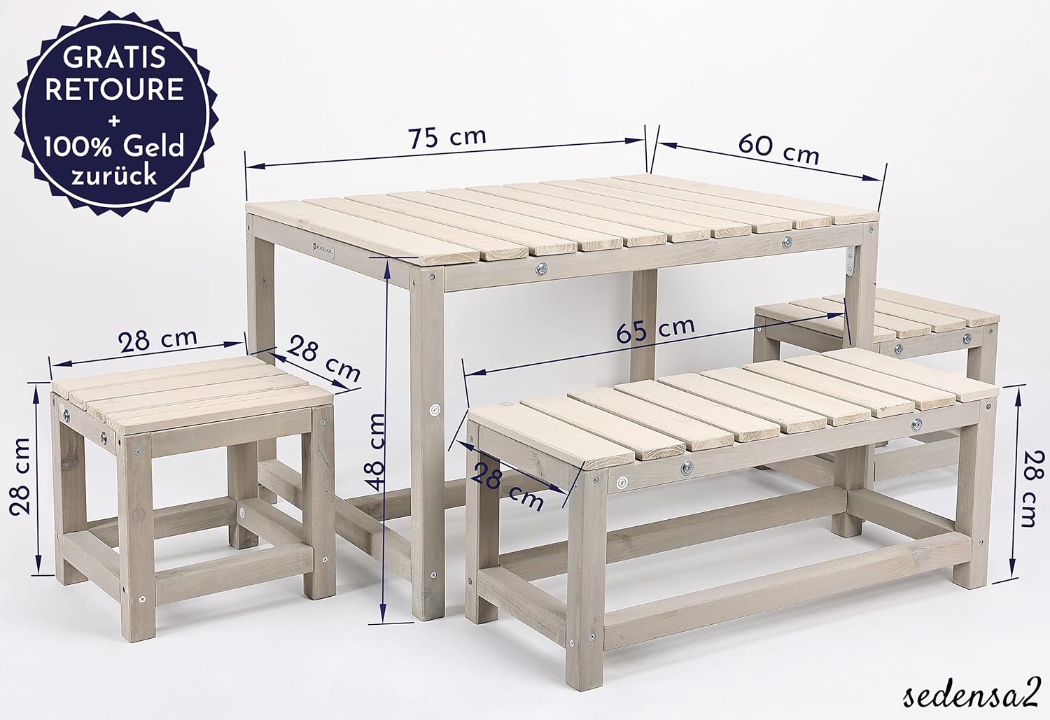 Design Kindersitzgruppe Outdoor Garten Holz mit Abdeckung, Kinder-Sitzgarnitur Indoor Picknick-Gruppe ab 3 Jahre, beige grau