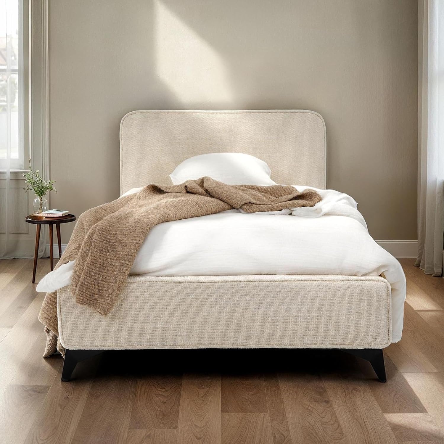 IDIMEX Polsterbett VIRETTA 90x200 in weiß - Einzelbett mit Lattenrost & Chenille Stoffbezug. Bett in modernem Design mit stabilem Holzrahmen & Metallbeine