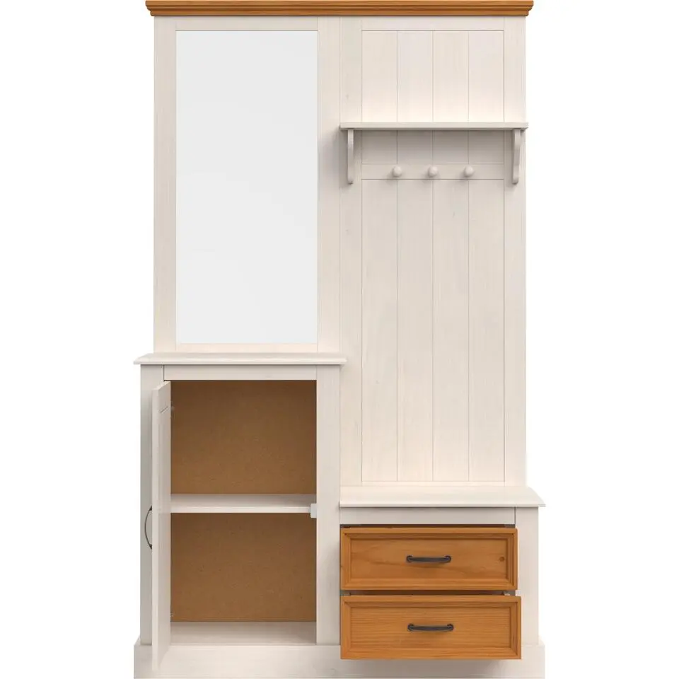 Selma - Garderobe met spiegel en 1 deur 2 lades in wit grenen