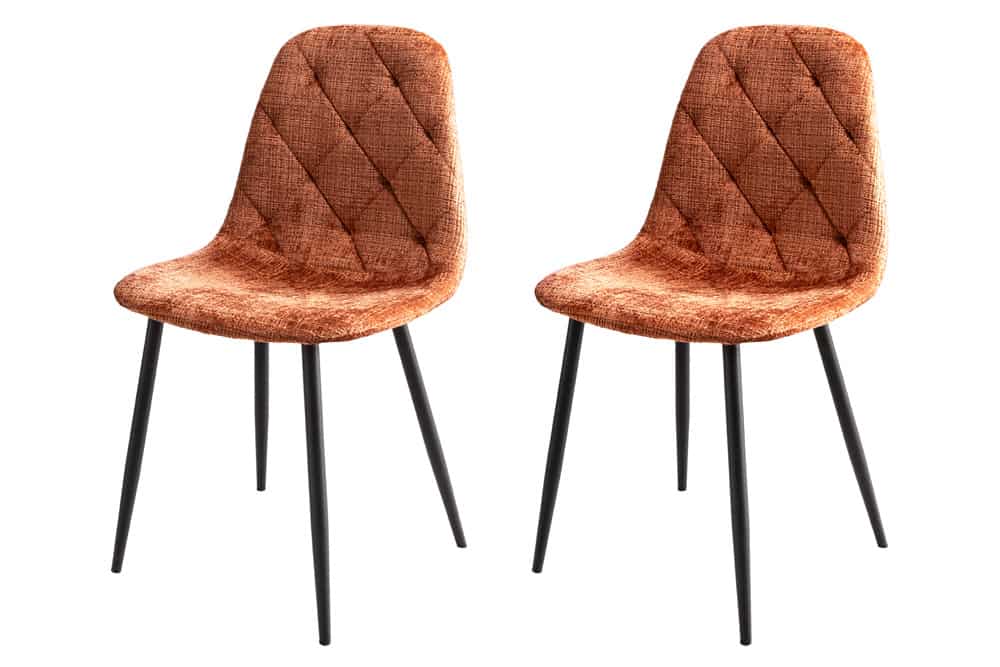 Stilvolles 2er-Set Stühle GLAMM rost braun Chenille Cremona schwarze Metallbeine