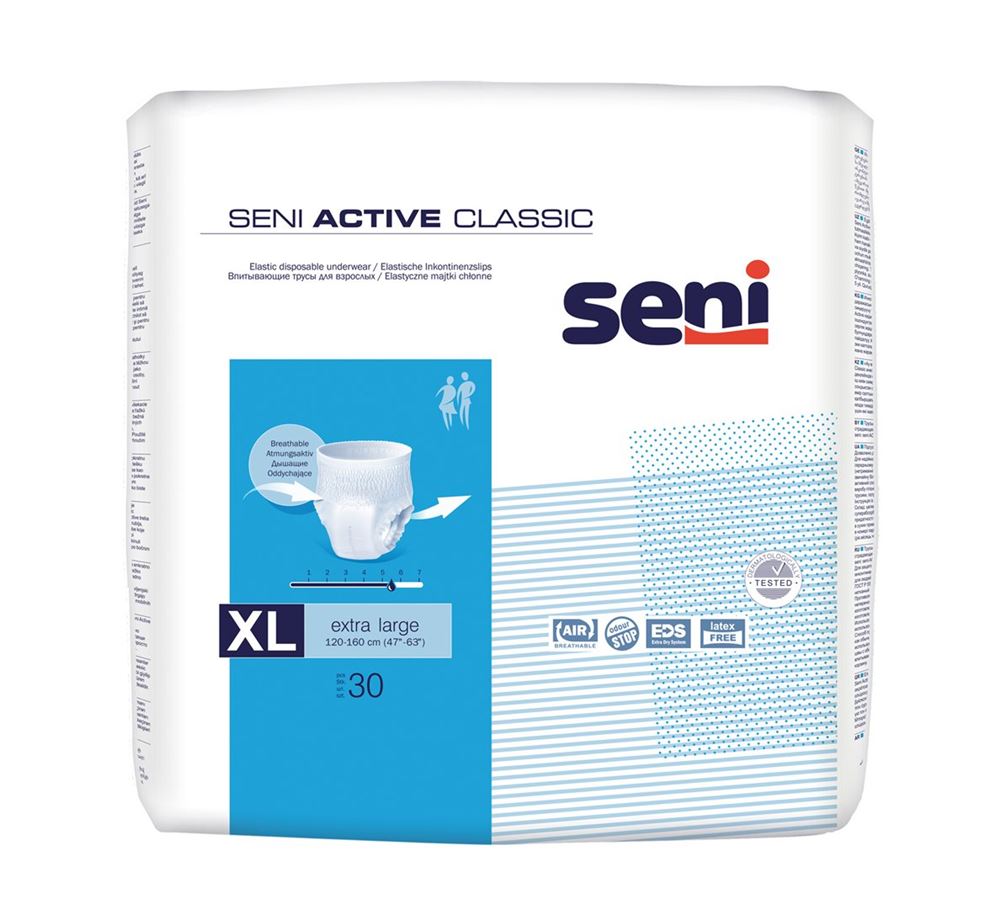 Seni Active Classic Einweghosen<br>30 Stück, XL, atmungsaktiv Hüftumfang 120-160cm 5.5 Tropfen