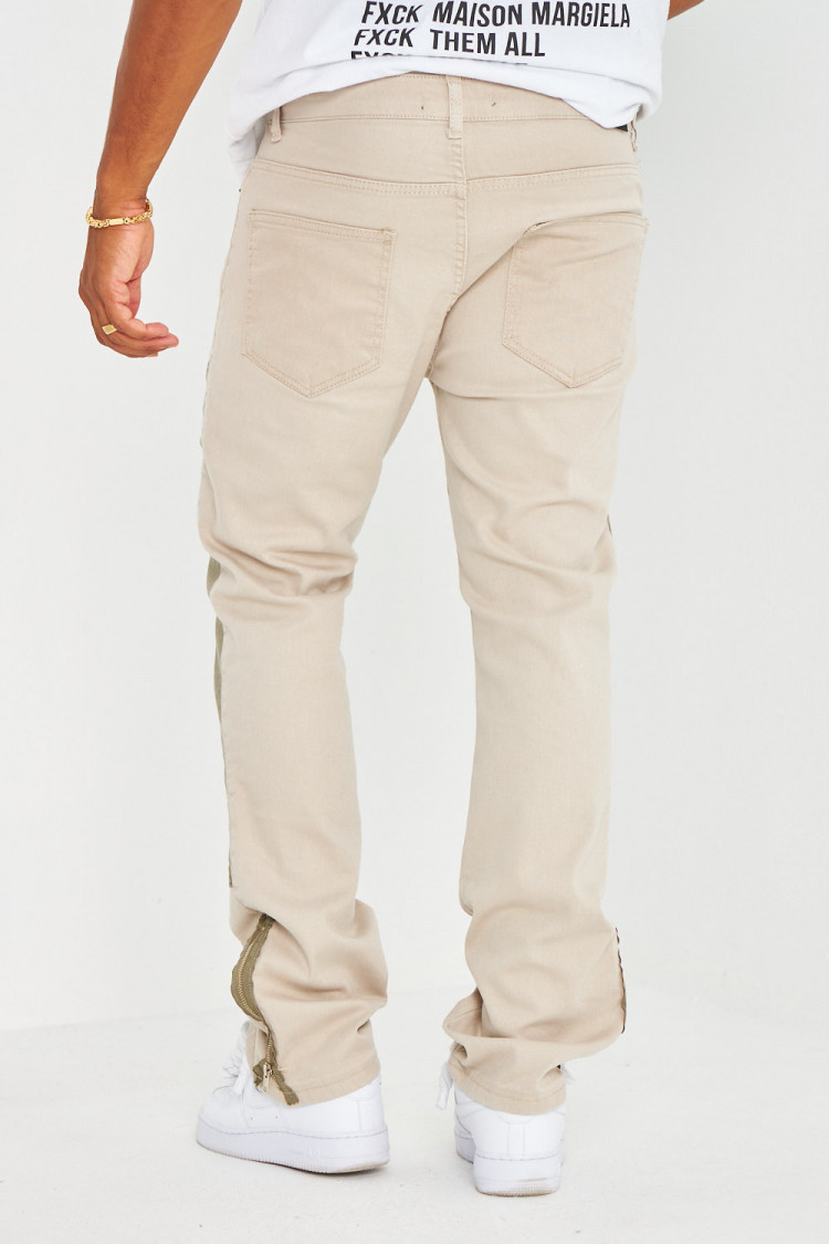 Jeans gris à empiècement kaki