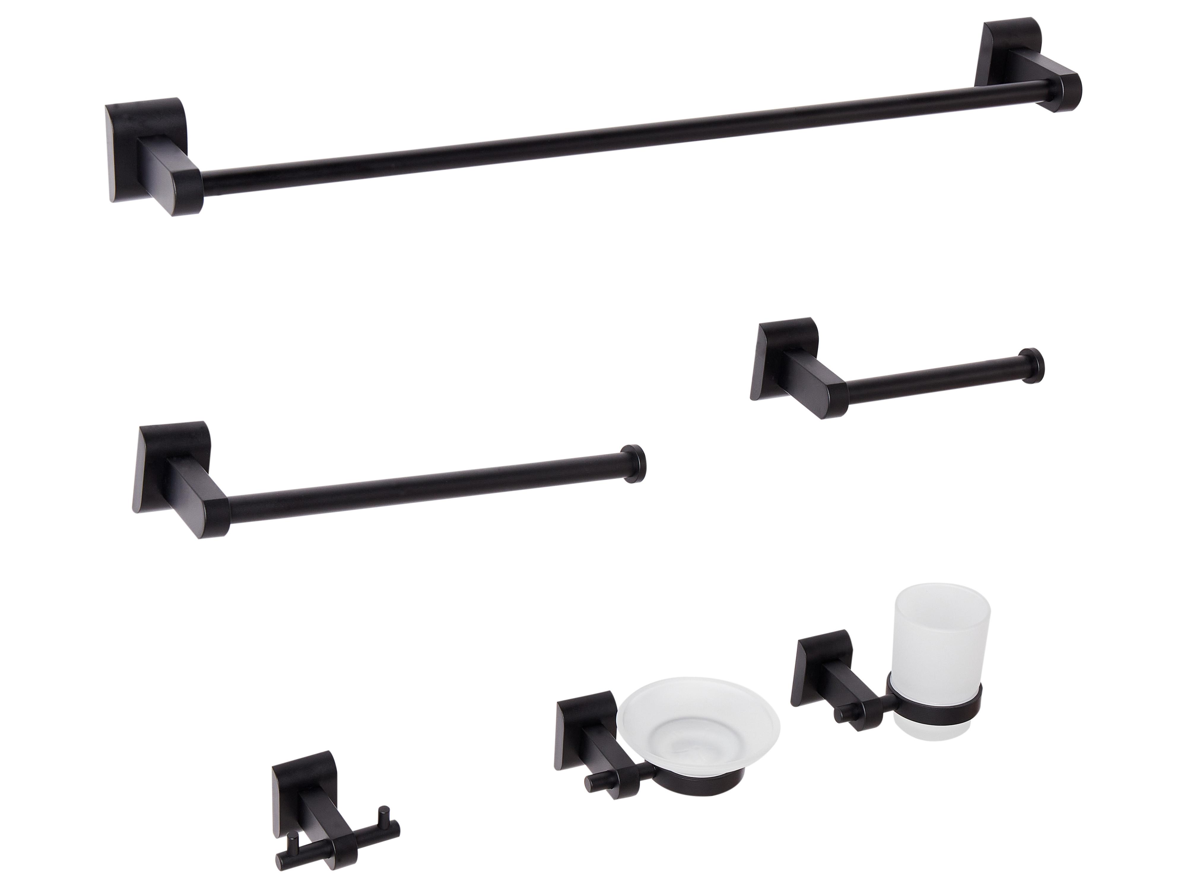 6-delige badkamer hardware set TALARA met handdoekstangen en -haken Zwart