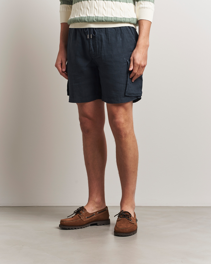 GANT Regular Fit Linen Cargo Shorts Darkened Navy