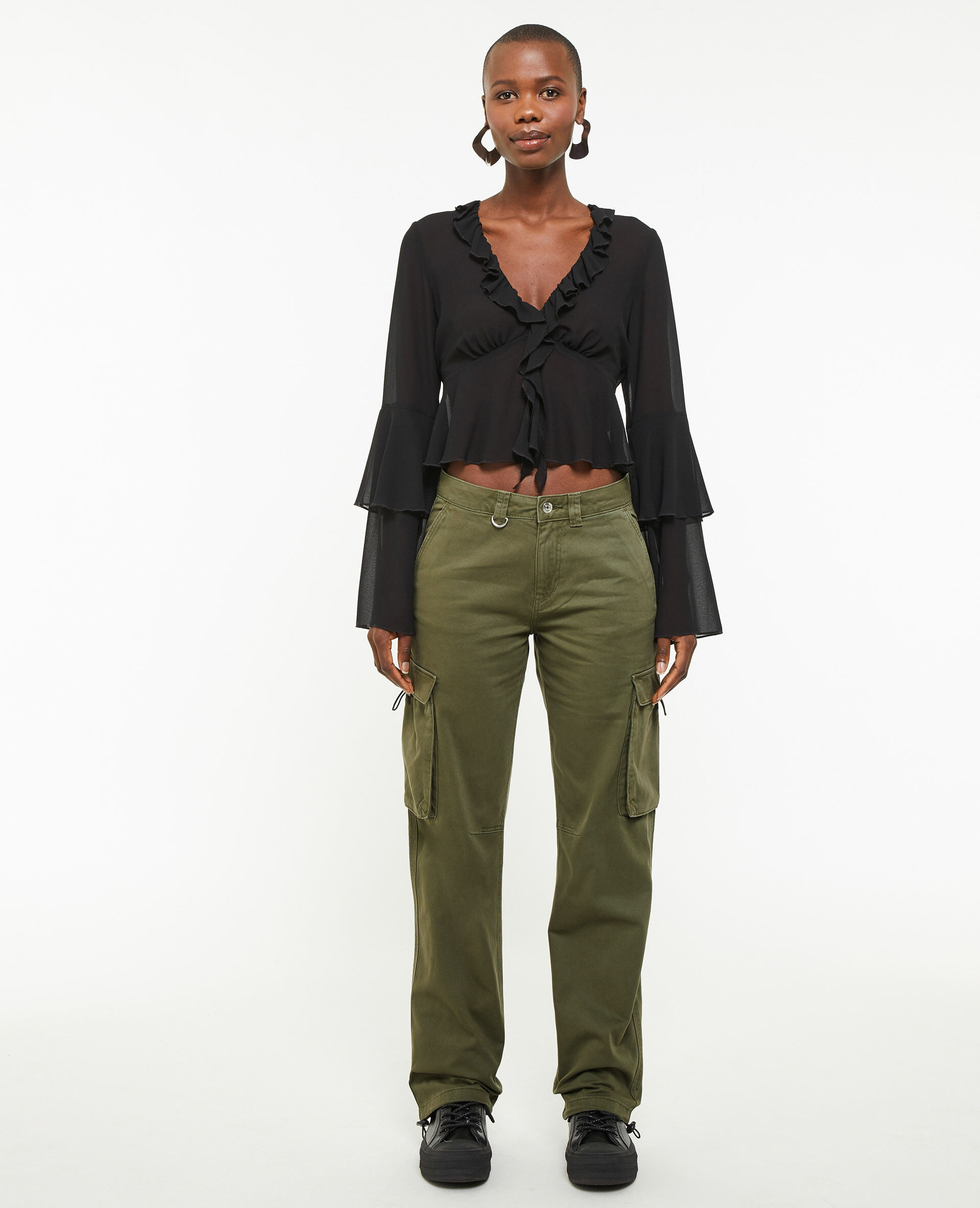 Pantalon cargo taille basse - Vert kaki