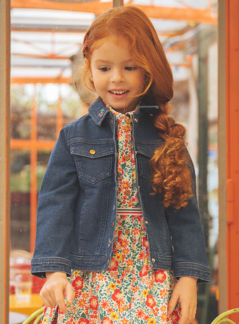 Veste en jean brodée bleu foncé