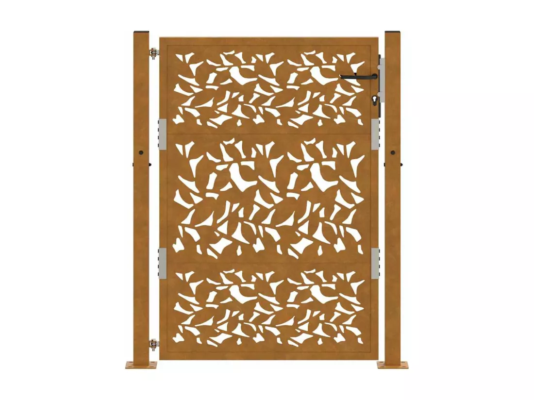 Porte de jardin acier résistant aux intempéries design feuilles