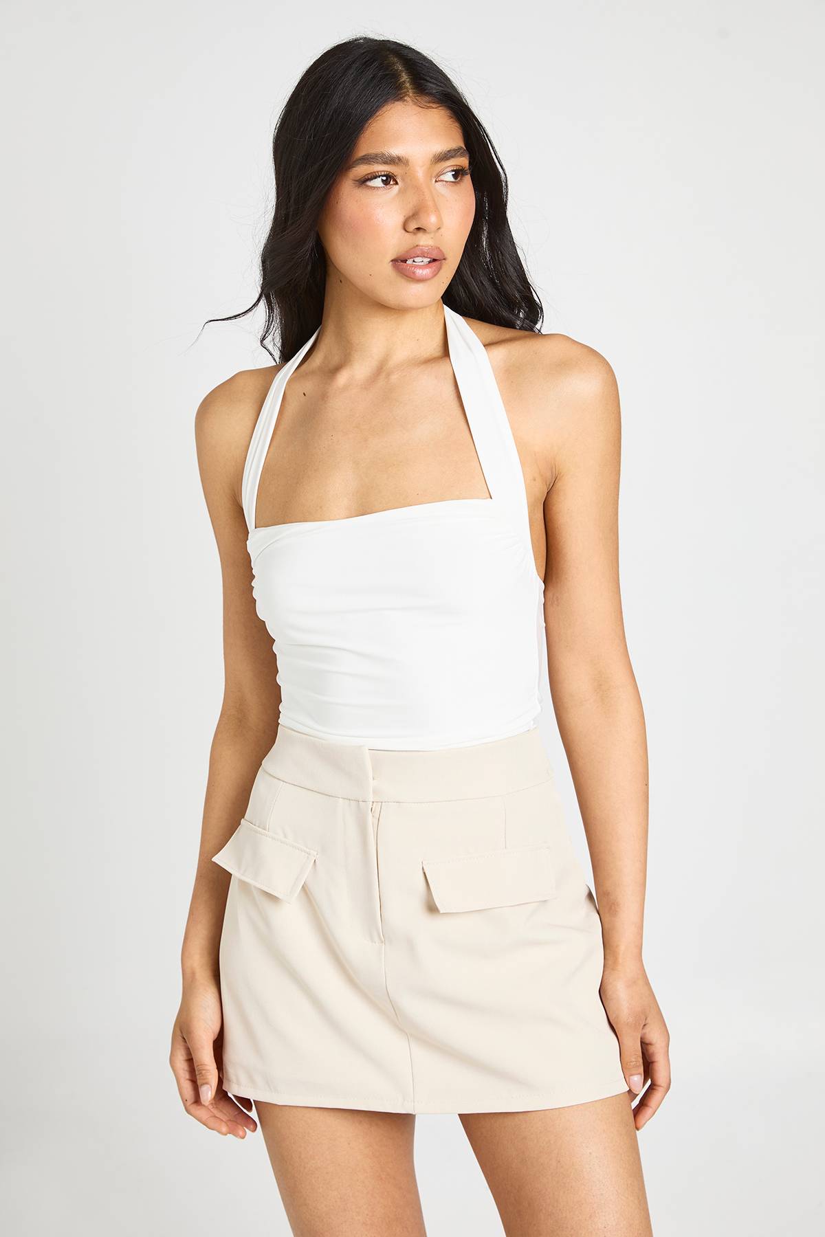 boohoo Jupe-short Chiné Avec Détail De Poches Pour Femme Grande Taille