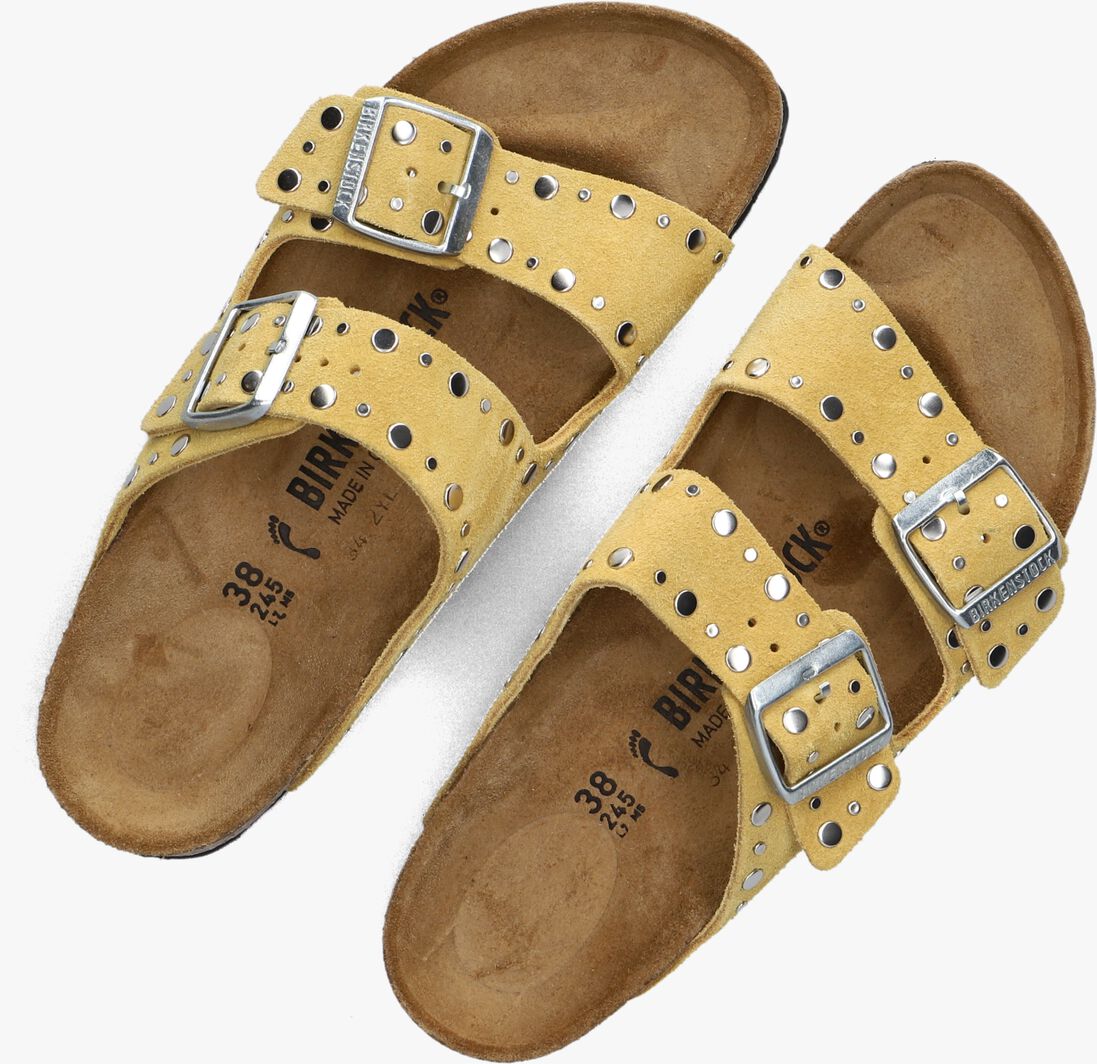 gele birkenstock teenslippers arizona rivet border