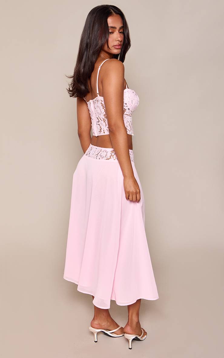 Rose Bébé Jupe Midi En Mousseline Avec Taille En Dentelle Petite - Ensemble Coordonné