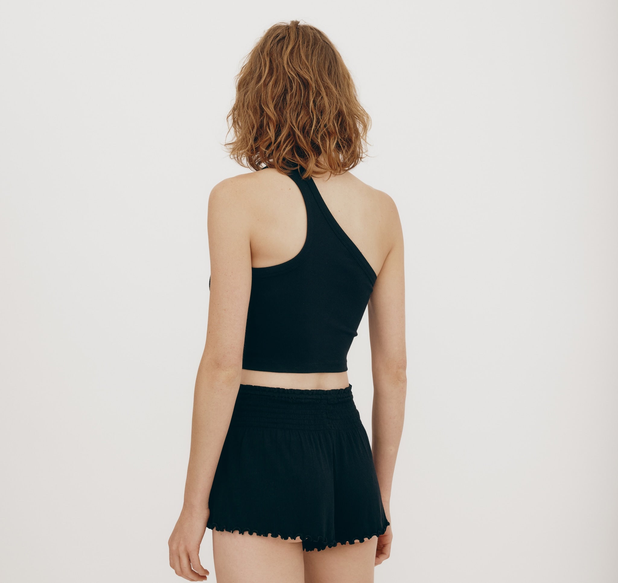 ORGANIC COTTON<br>Core Rib One Shoulder Crop Top