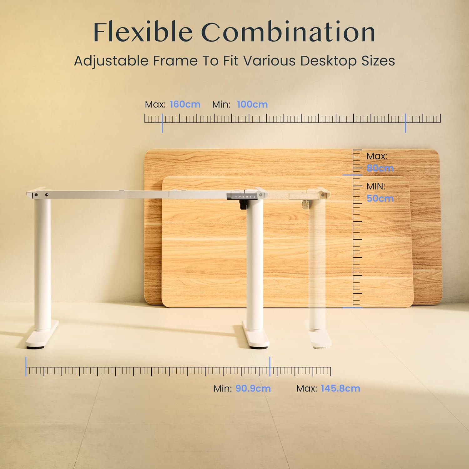 FLEXISPOT CylineX Höhenverstellbarer Schreibtisch – mit elegant abgerundeten Tischbeinen (runde Form), harmonisches Design, 71–118 cm Höhe, 80 kg Tragkraft, Anti-Kollisionsschutz (Frost)