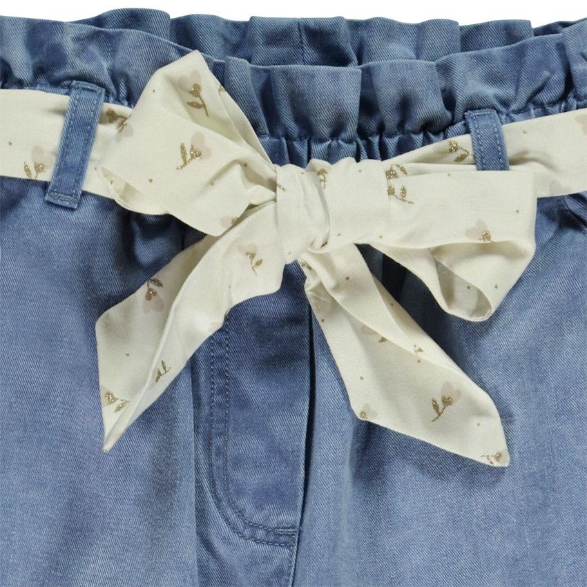 Pantalon paperbag avec ceinture imprimée à nouer pour fille - Bleu