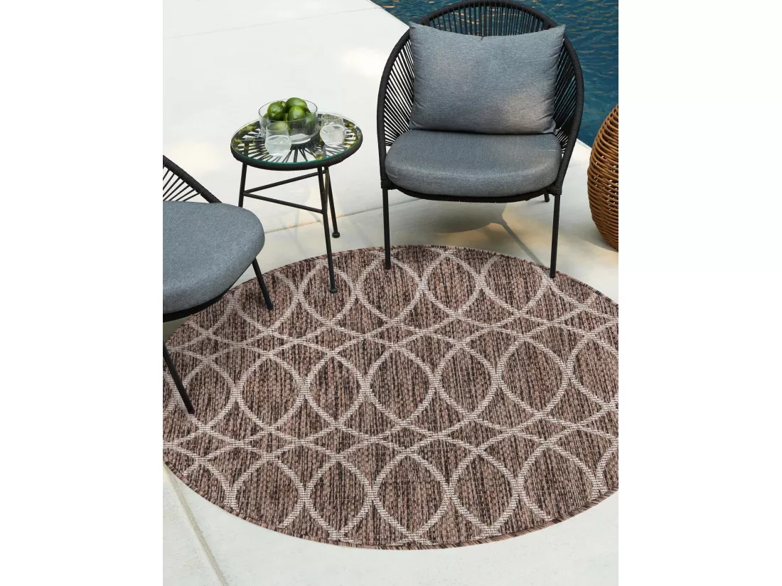 Tapis d'Extérieur - 122x122 - Marron - Tulum Geometrical