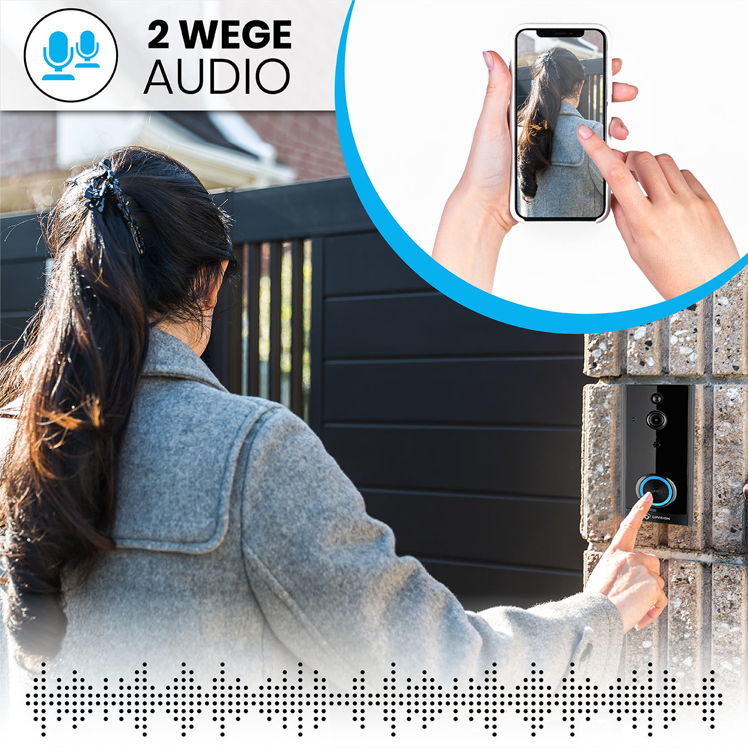 LUVISION WLAN Funk Video Türklingel mit Kamera Tuya App kompatibel Alexa Show Türglocke schwarz