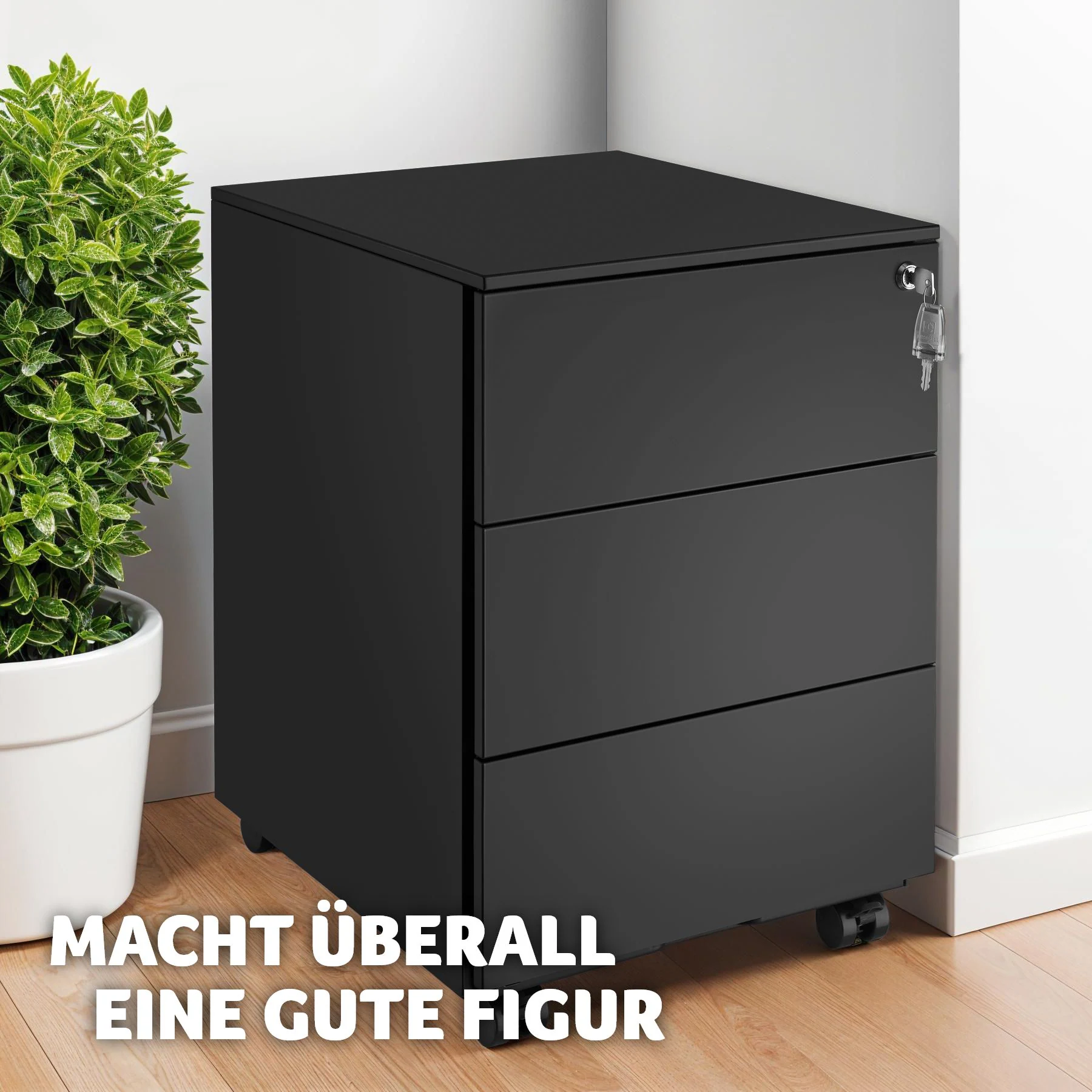 tectake® Aktenrollschrank, aus pulverbeschichtetem Stahl, herausnehmbarer Einsatz für Büroutensilien, 39 x 45 x 55 cm