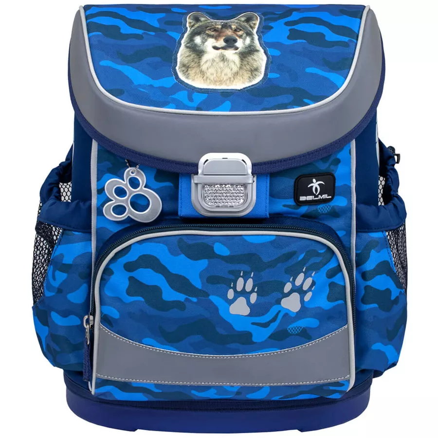Belmil Schulranzen Mini Fit Schulranzen Set 5-teilig mit Brustgurt Alpha Wolf