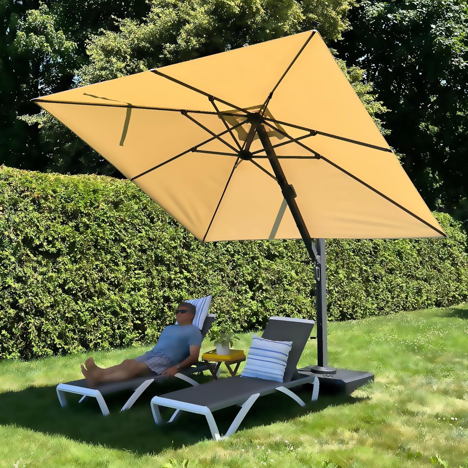 PURPLE LEAF Sonnenschirm Ampelschirm 300 x 300 cm Gartenschirm Drehbar mit Kurbel，Marktschirm Groß 360°Rotation, Balkonschirm Sonnenschutz UV50+, Beige