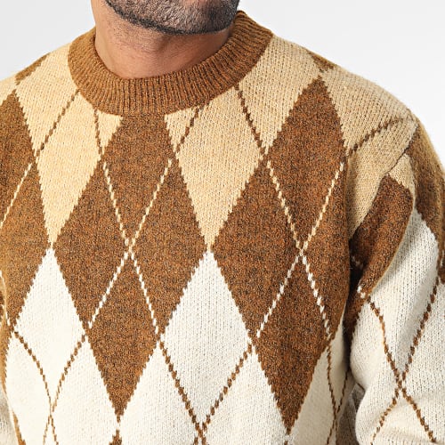 Pull à Carreaux Beige Camel