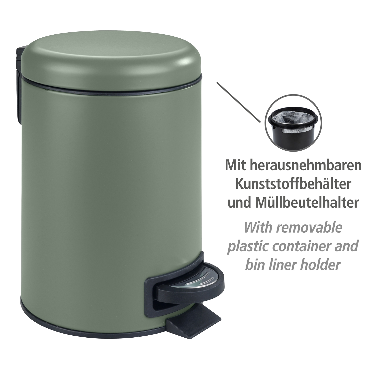 Wenko Leman afvalemmer 3 liter donkergroen