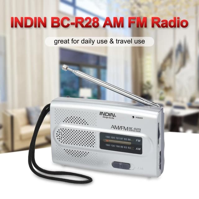 INDIN BC-R28 AM FM bærbar lommeradio med minihøjttaler