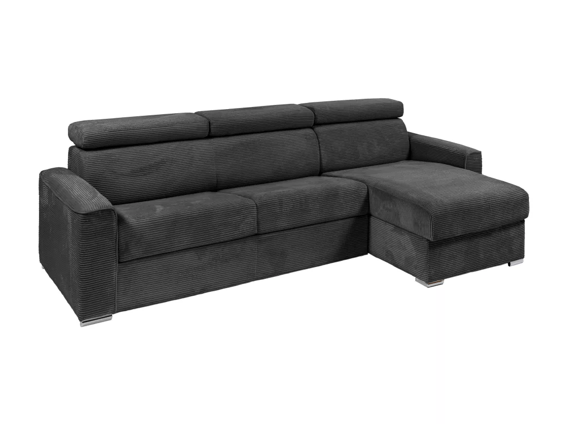 Canapé d'angle réversible convertible express en velours côtelé gris anthracite - Couchage à lattes larges 160 cm - Matelas 22 cm mémoire de forme - VIZIR