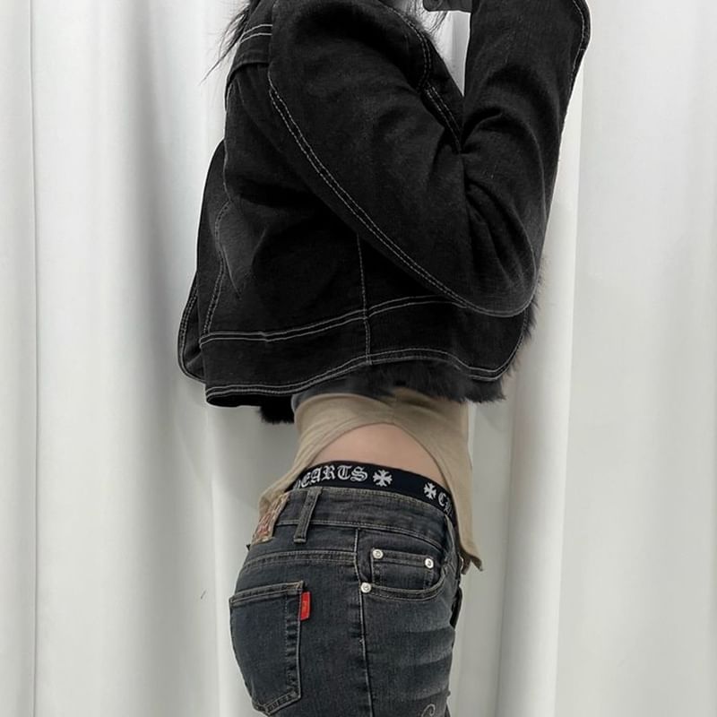Honey River - Gewassen denim jack met kraag en imitatiebont en knopen