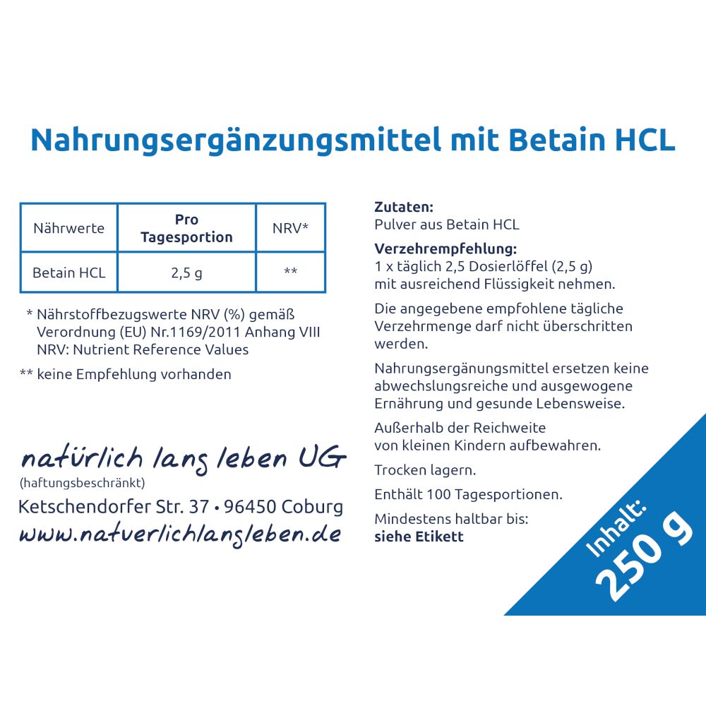 natürlich lang leben Betain HCL Pulver