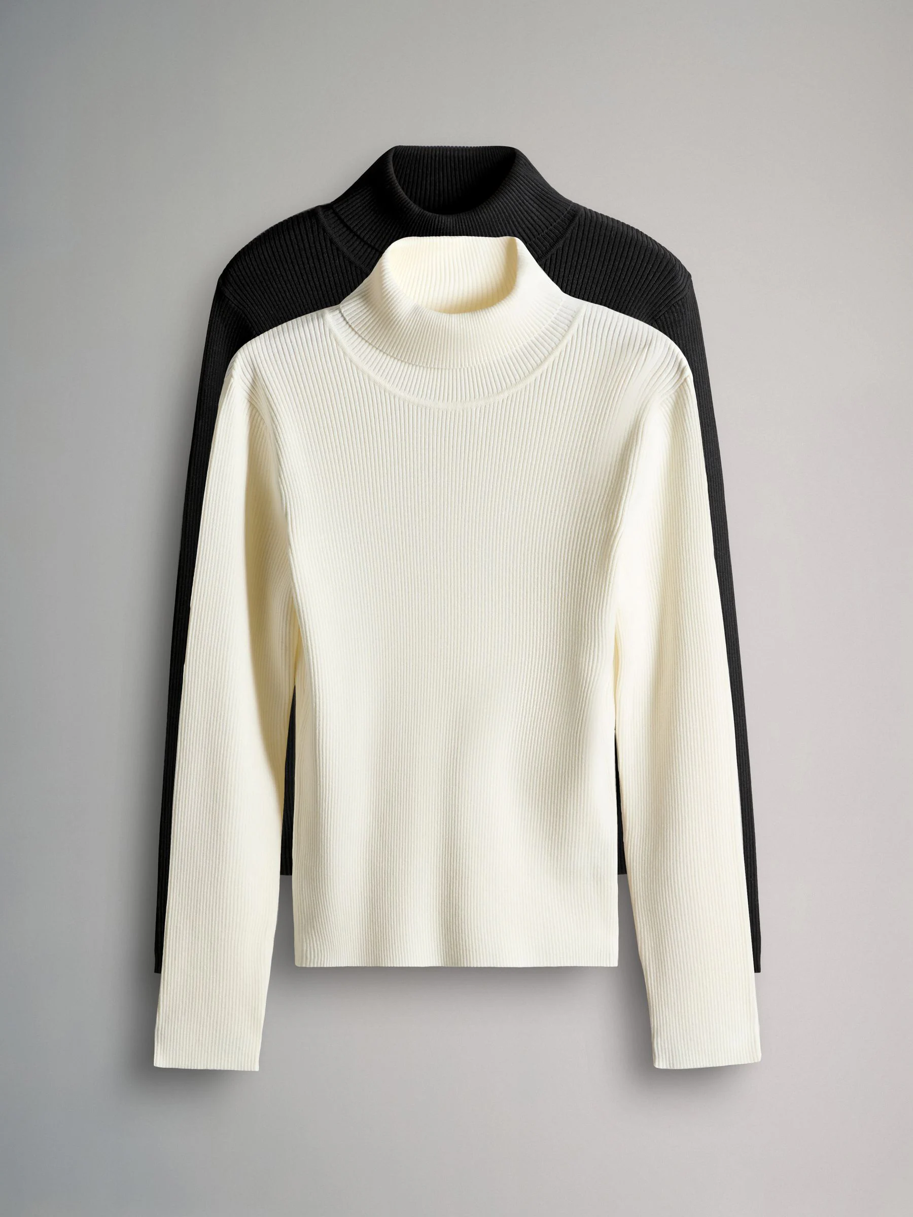 Zwart/crèmekleurig - The Set Ribbed Knit Roll Neck Jumpers