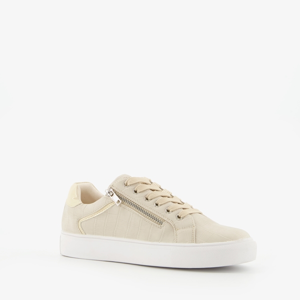 Blue Box beige dames sneakers met croco reliëf