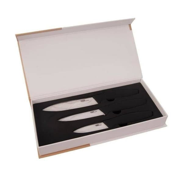 Sett med 3 keramiske kniver med ergonomiske sklisikre håndtak