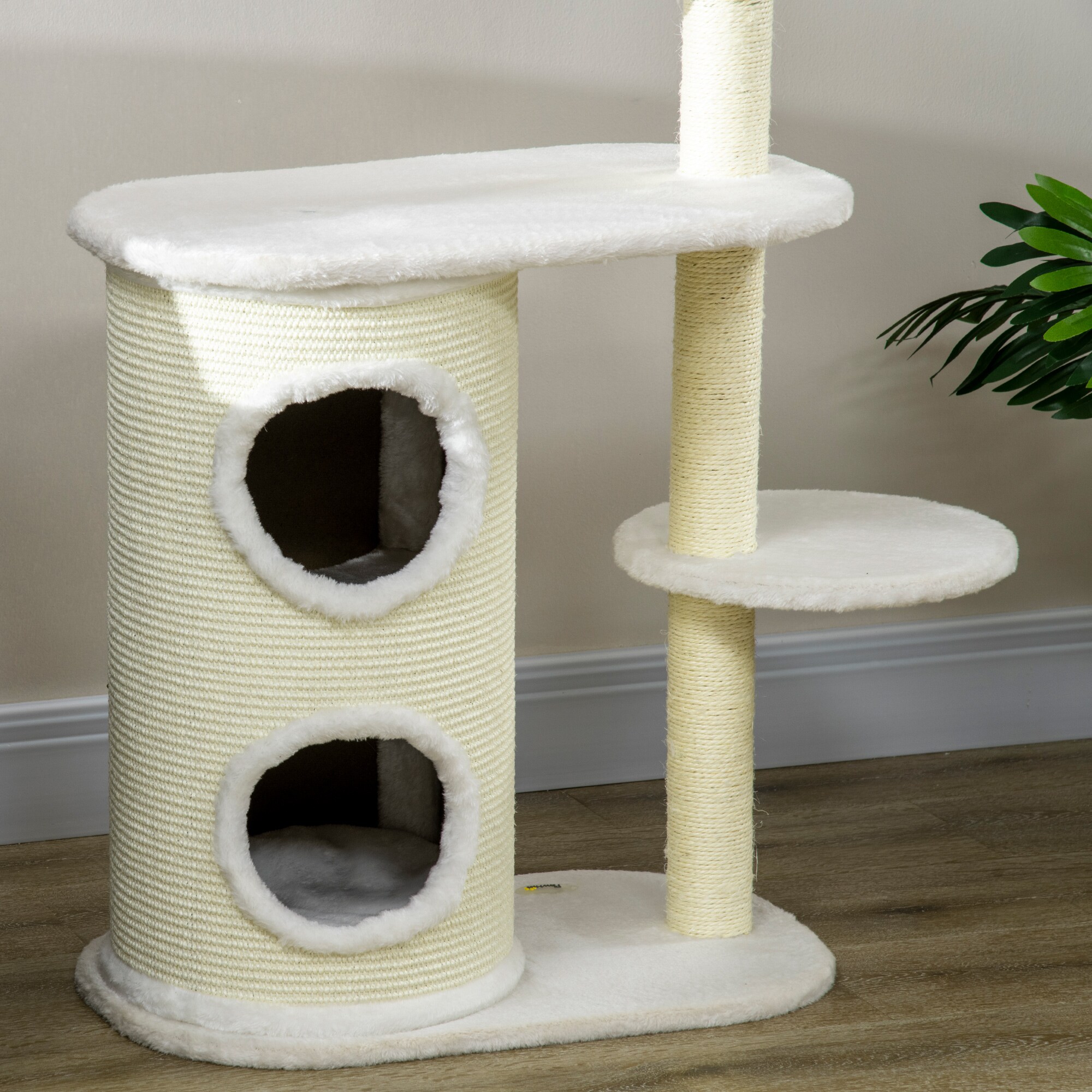 PawHut Kratzbaum mit Kratztonne weiß 59L x 35B x 100H cm