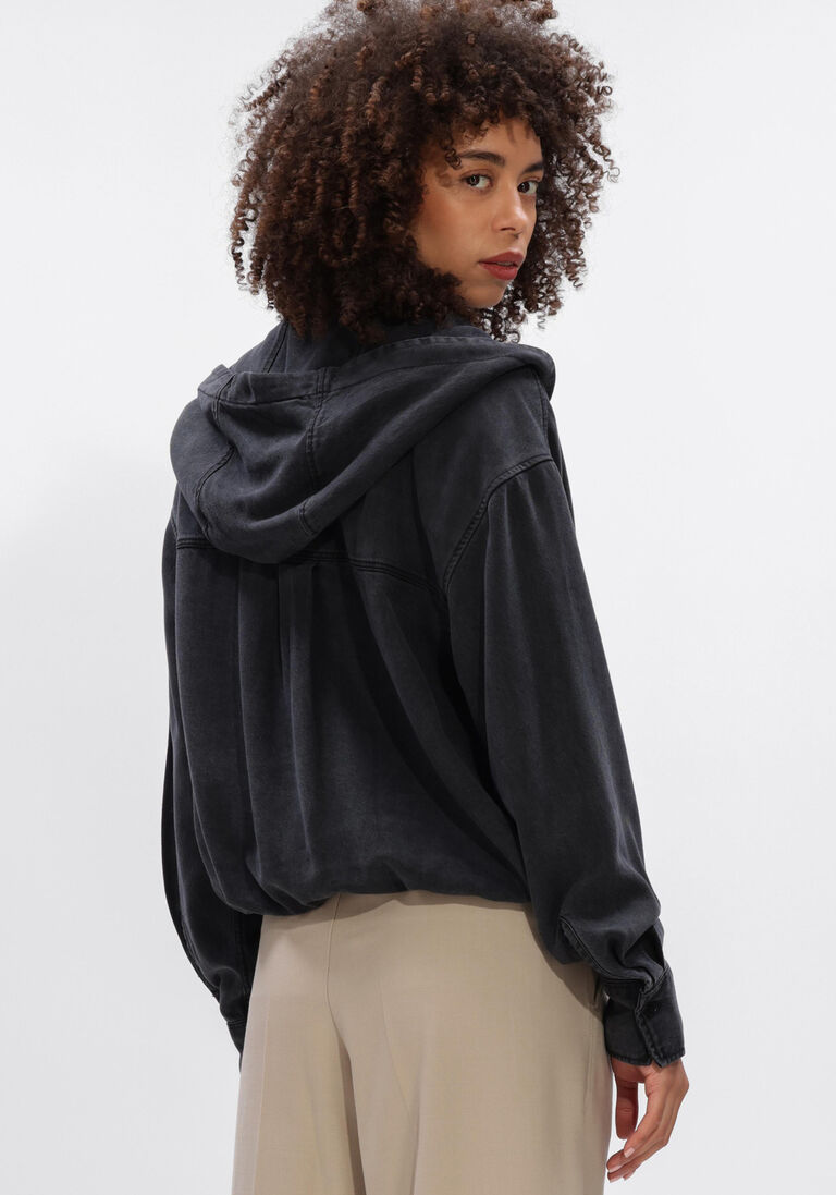 zwarte closed blouses shirt with hood
