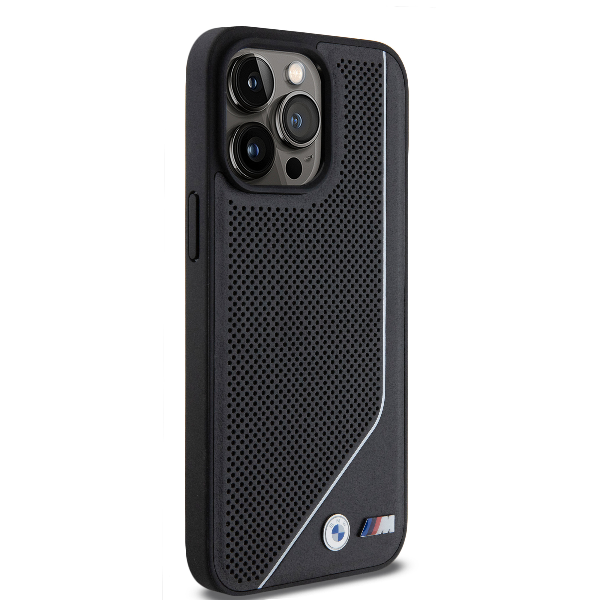 iPhone 15 Pro MagSafe Leder Hardcase Hülle Perforated Twisted Line (BMHMP15L23PUCPK) - Schwarz