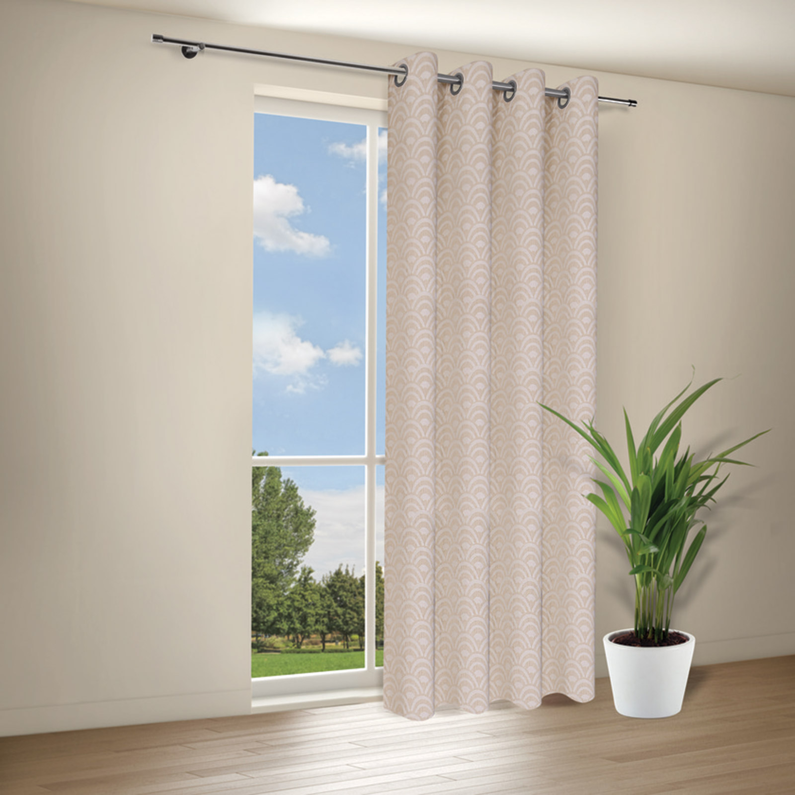 Ösenschal - beige - Halbkreise - 140x245 cm
