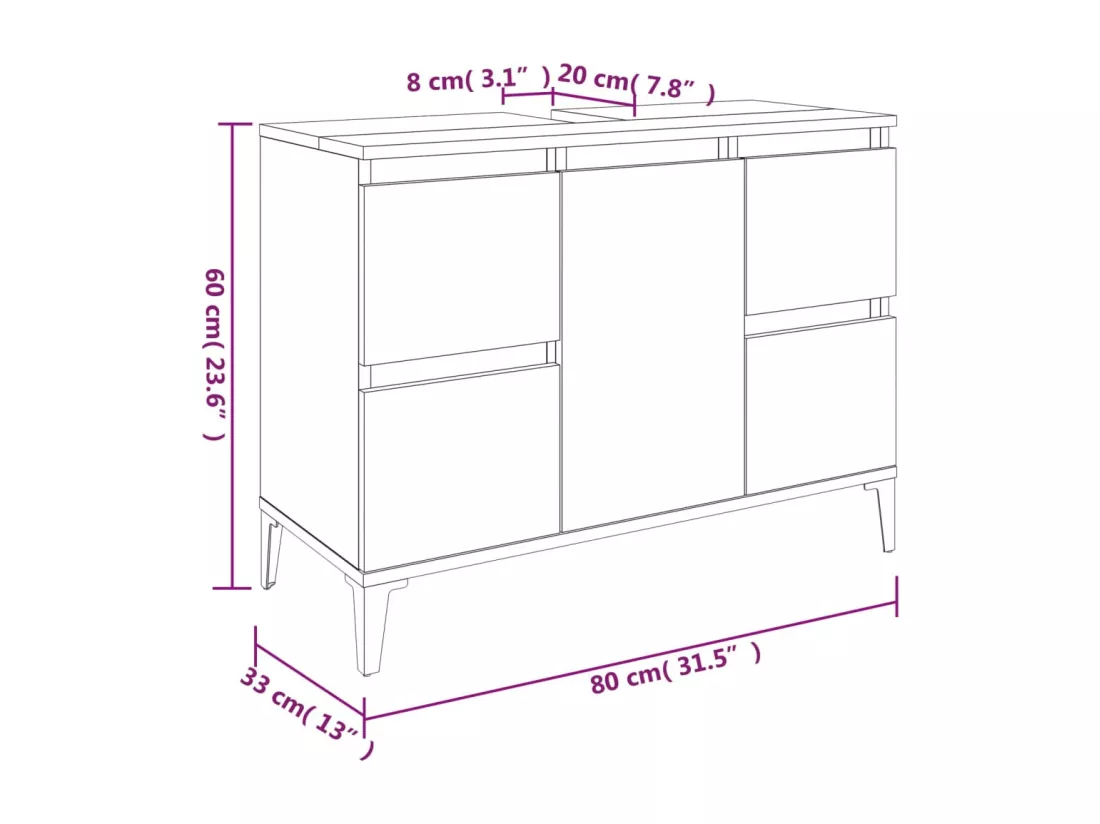 Ensemble de meubles de salle de bain 3 pcs Sonoma gris