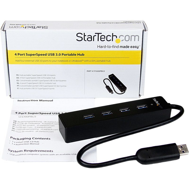 StarTech.com Hub USB 3.0 portable à 4 ports avec câble intégré - 5Gbps - Noir